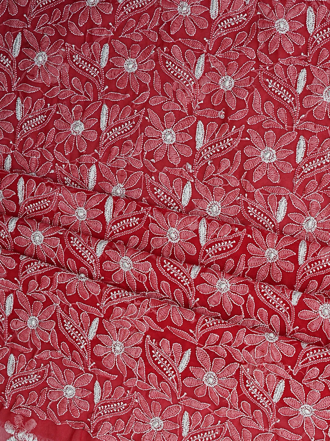 Ada Hand Embroidered Red Georgette Lucknowi Chikankari Unstitched Suit Piece 01A354628