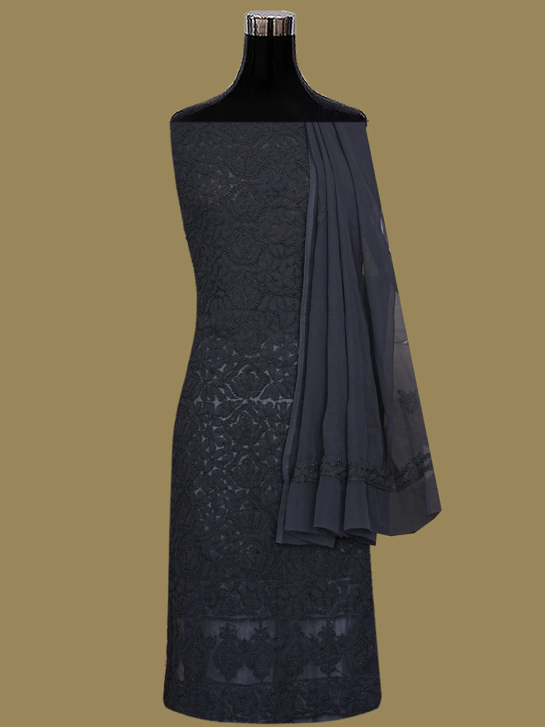 Ada Hand Embroidered Black Georgette Lucknowi Chikankari Unstitched Suit Piece 01A387191