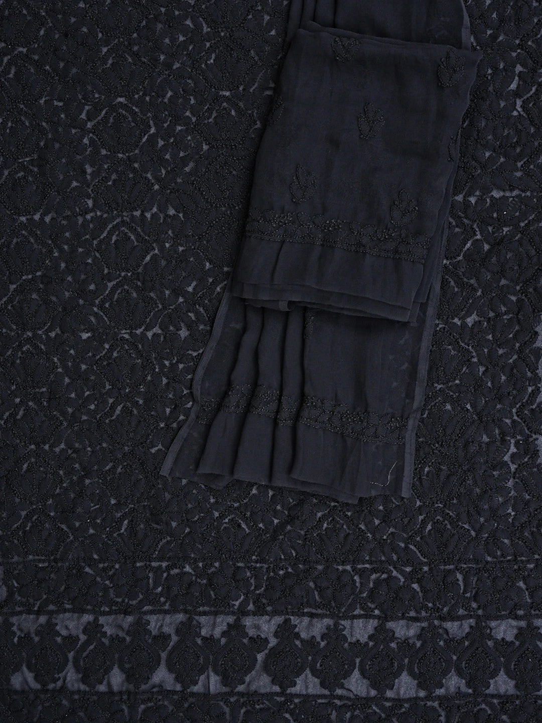 Ada Hand Embroidered Black Georgette Lucknowi Chikankari Unstitched Suit Piece 01A387191