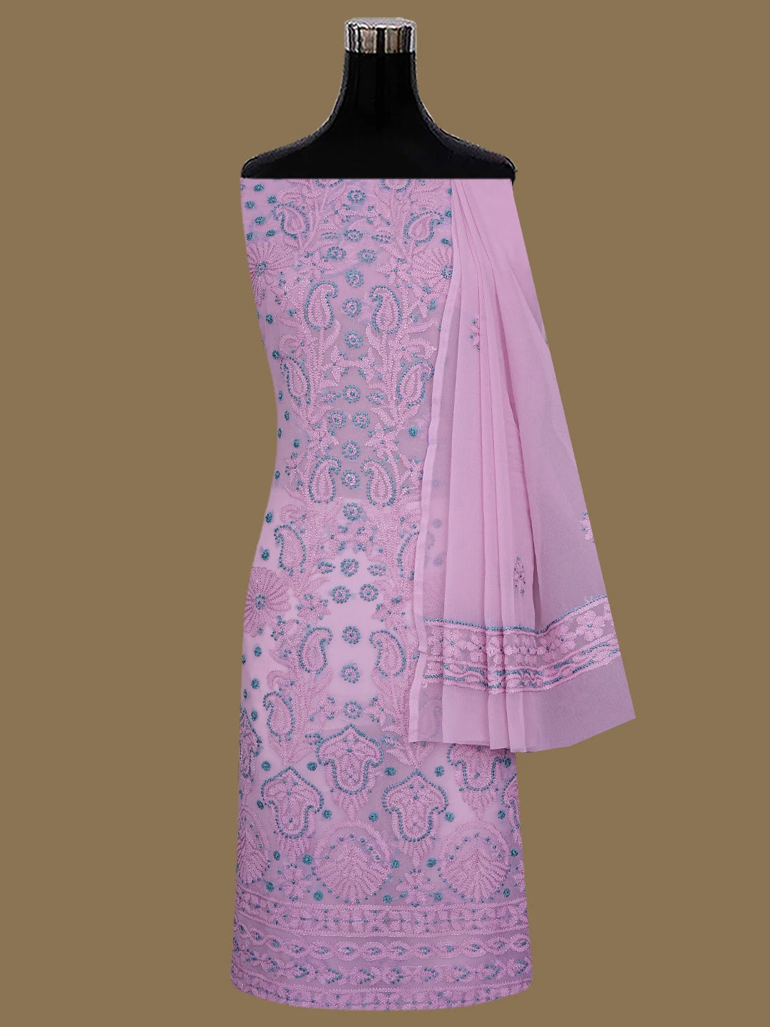 Ada Hand Embroidered Puce Pink Faux Georgette Lucknowi Chikankari Unstitched Suit Piece 01A624336