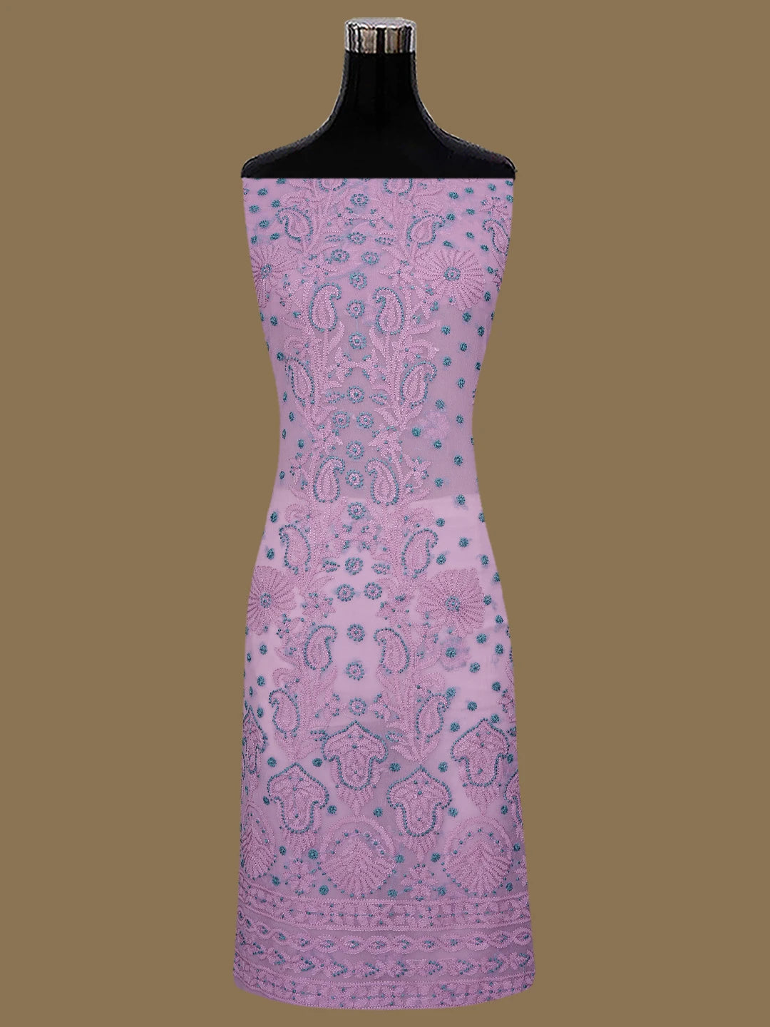 Ada Hand Embroidered Puce Pink Faux Georgette Lucknowi Chikankari Unstitched Suit Piece 01A624336