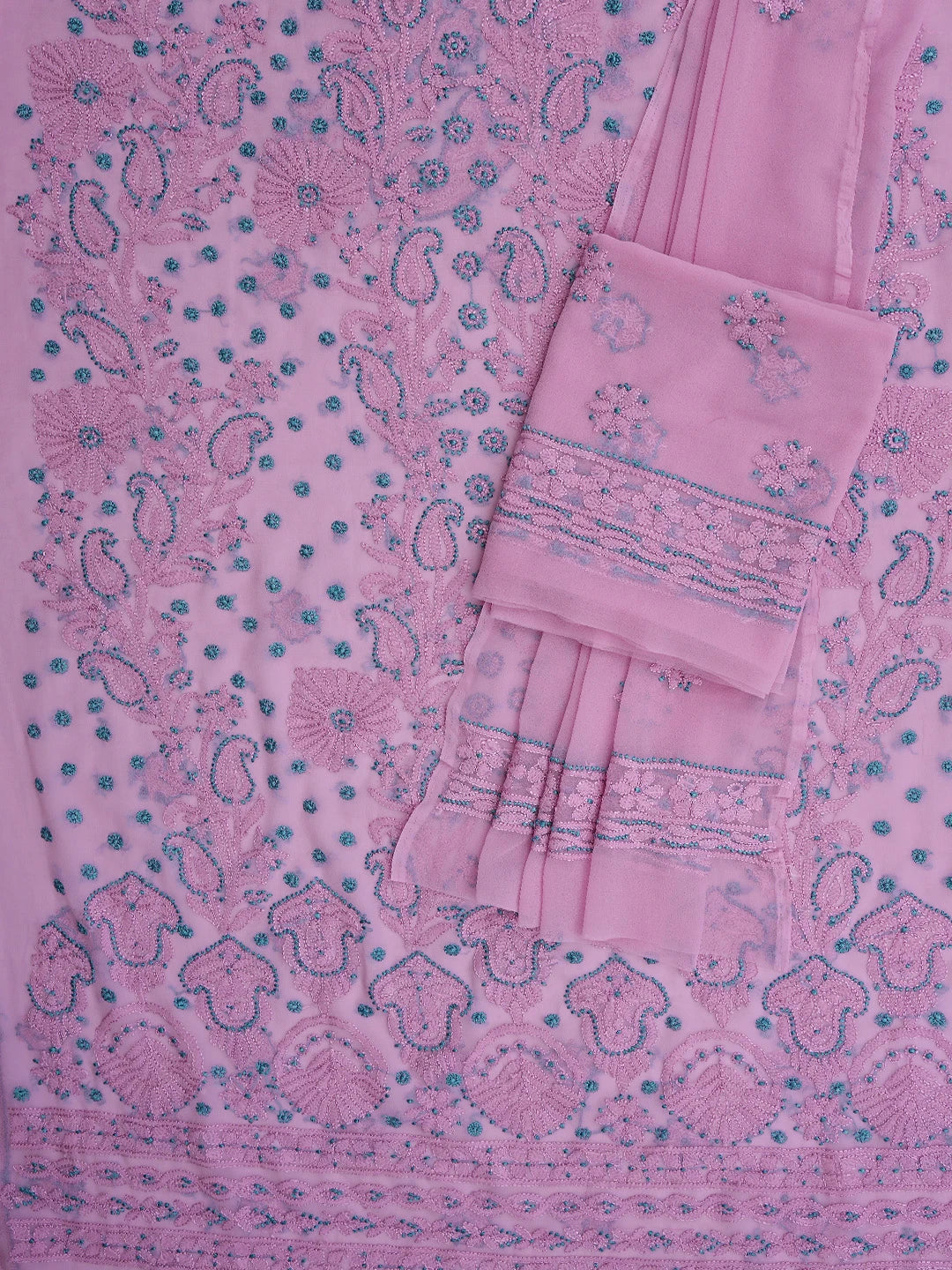 Ada Hand Embroidered Puce Pink Faux Georgette Lucknowi Chikankari Unstitched Suit Piece 01A624336