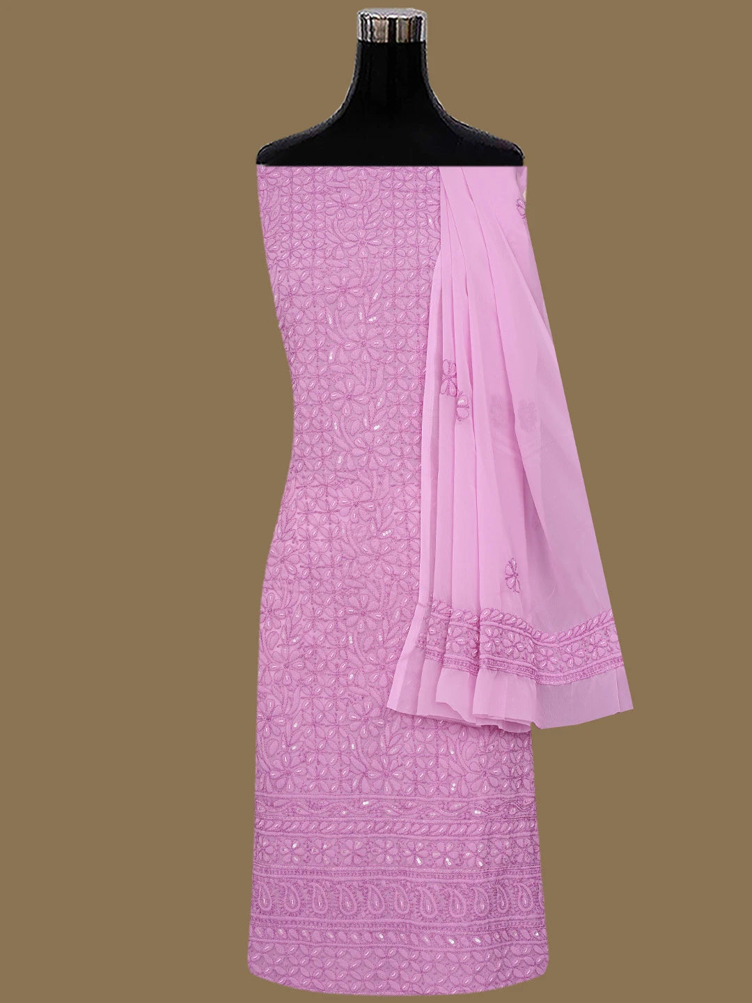 Ada Hand Embroidered Pink Georgette Lucknowi Chikankari Unstitched Suit Piece With Pearl Work  01A699160