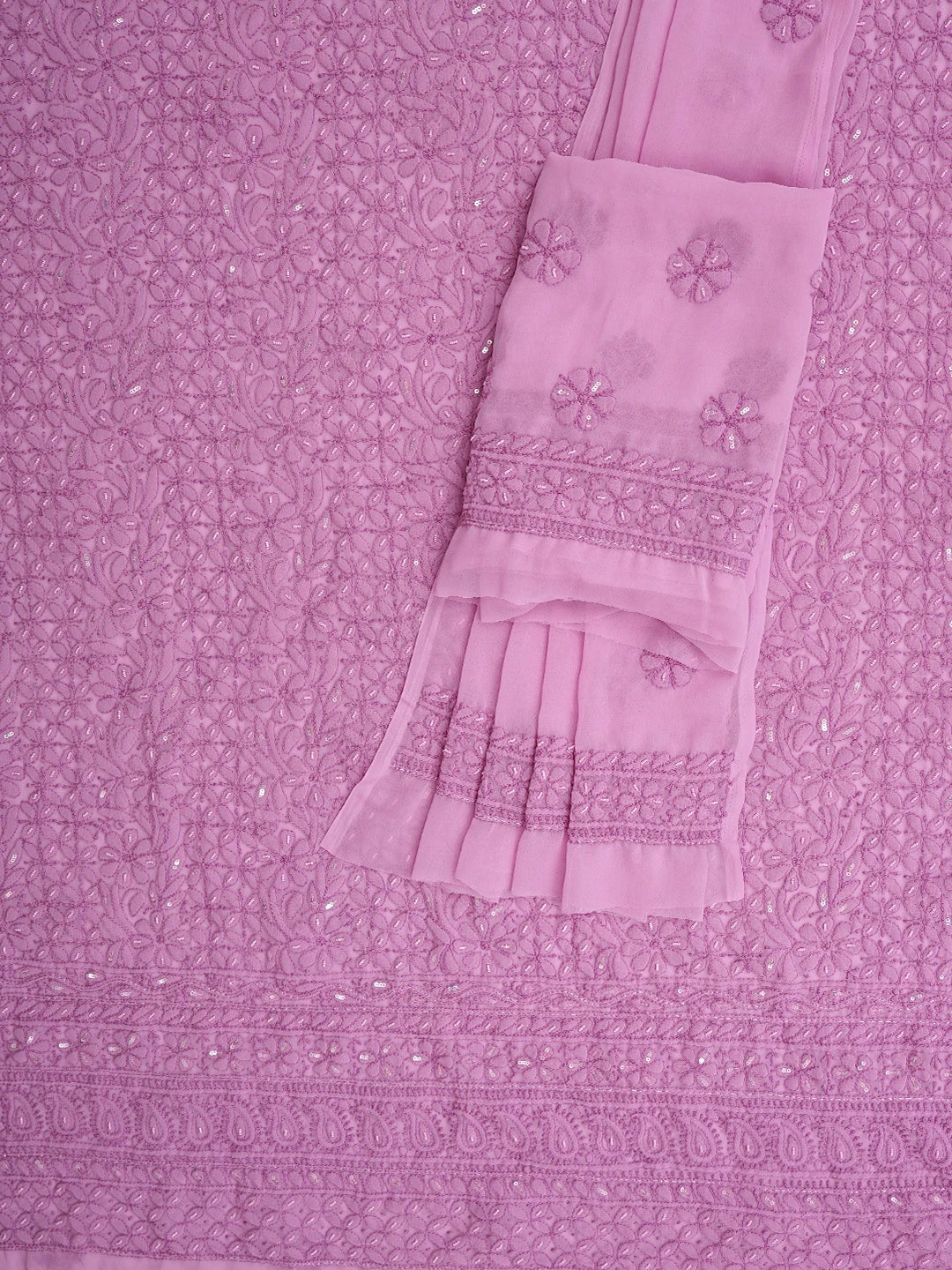 Ada Hand Embroidered Pink Georgette Lucknowi Chikankari Unstitched Suit Piece With Pearl Work  01A699160