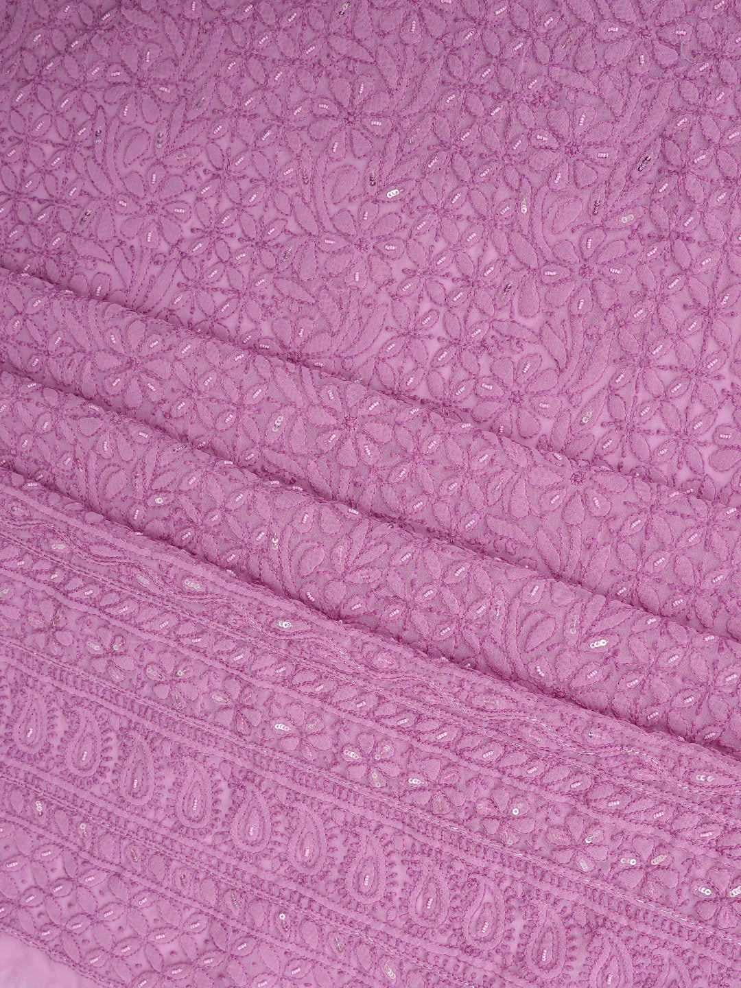 Ada Hand Embroidered Pink Georgette Lucknowi Chikankari Unstitched Suit Piece With Pearl Work  01A699160