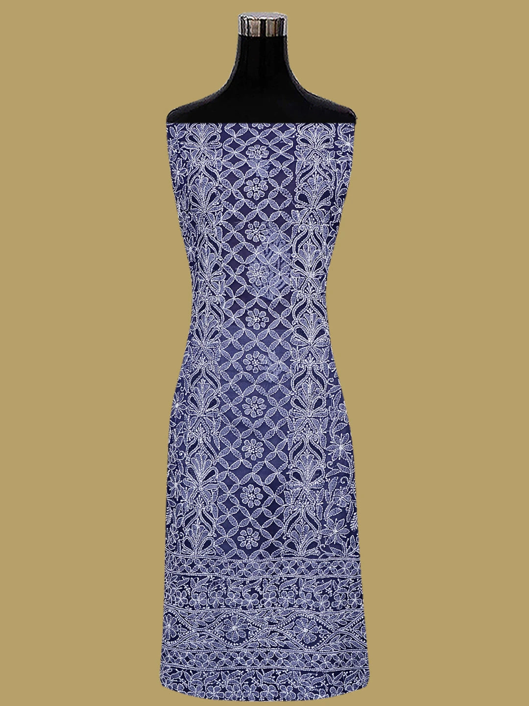 Ada Hand Embroidered Navy Blue Georgette Lucknowi Chikankari Unstitched Suit Piece 01A608544