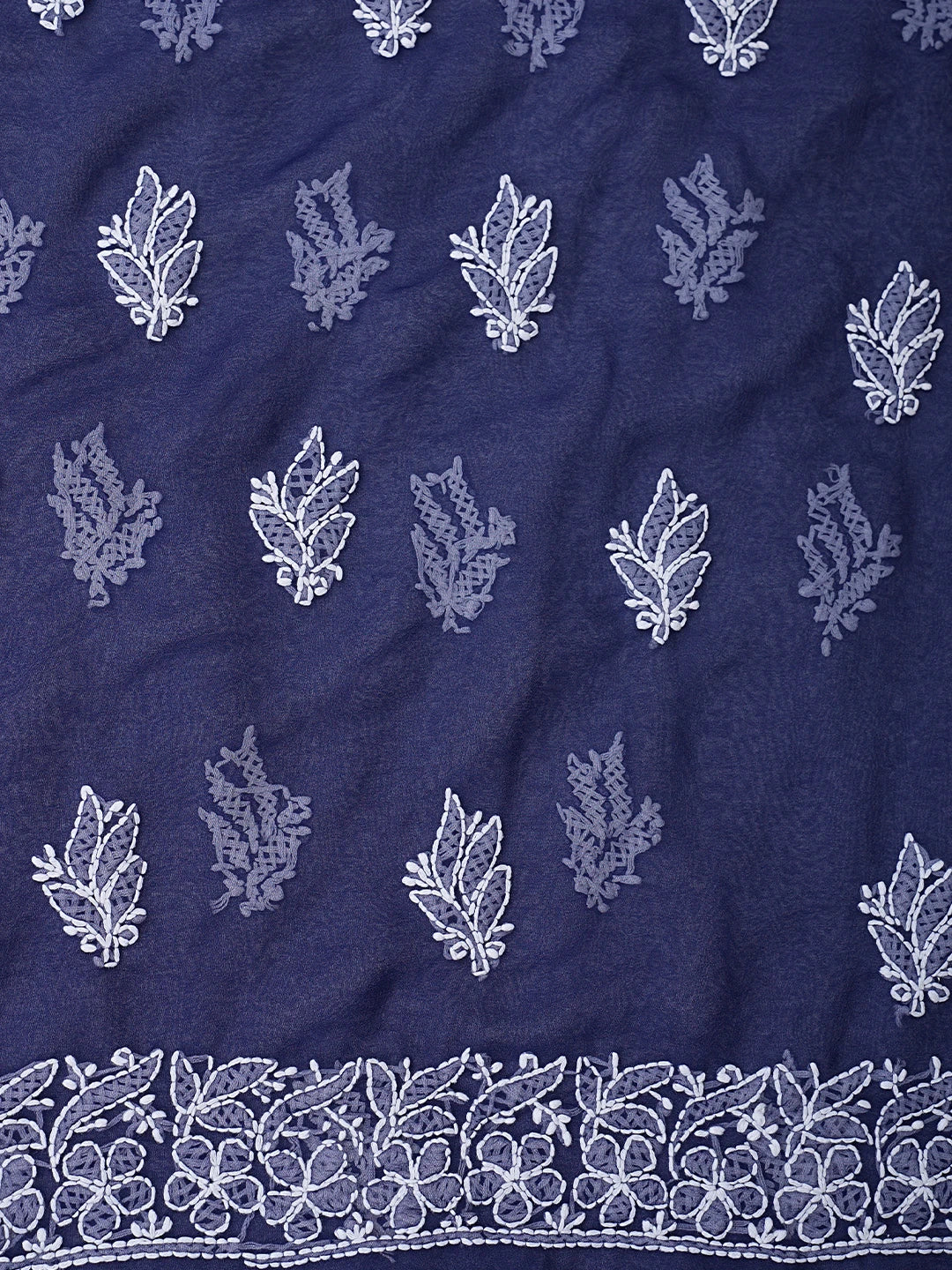 Ada Hand Embroidered Navy Blue Georgette Lucknowi Chikankari Unstitched Suit Piece 01A608544