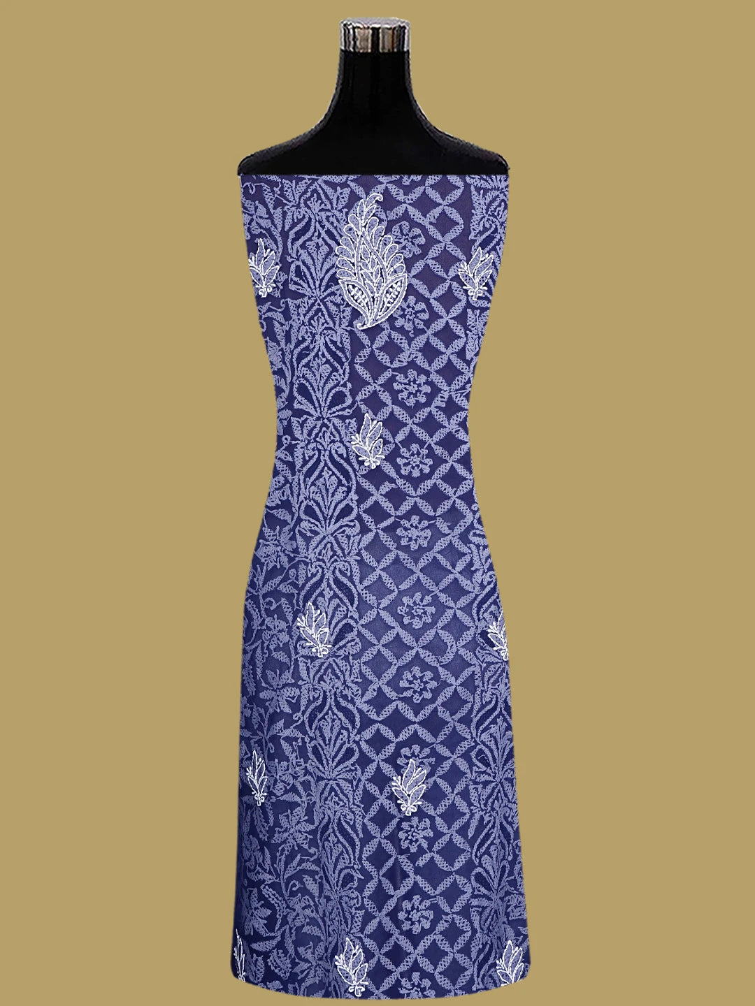 Ada Hand Embroidered Navy Blue Georgette Lucknowi Chikankari Unstitched Suit Piece 01A608544