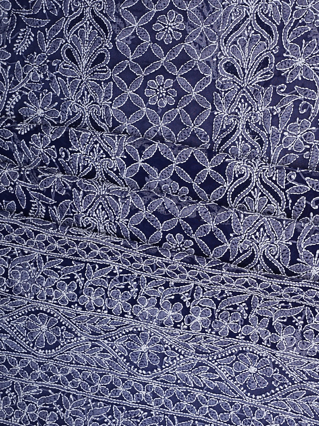 Ada Hand Embroidered Navy Blue Georgette Lucknowi Chikankari Unstitched Suit Piece 01A608544