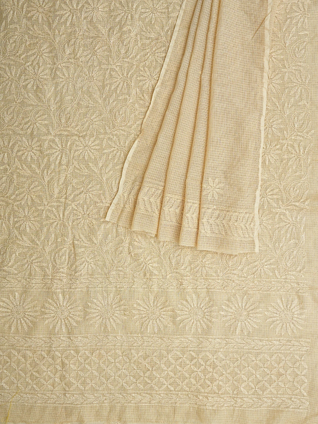 Ada Hand Embroidered Fawn Kota Lucknowi Chikankari Unstitched Kurta Dupatta Set 01A590818