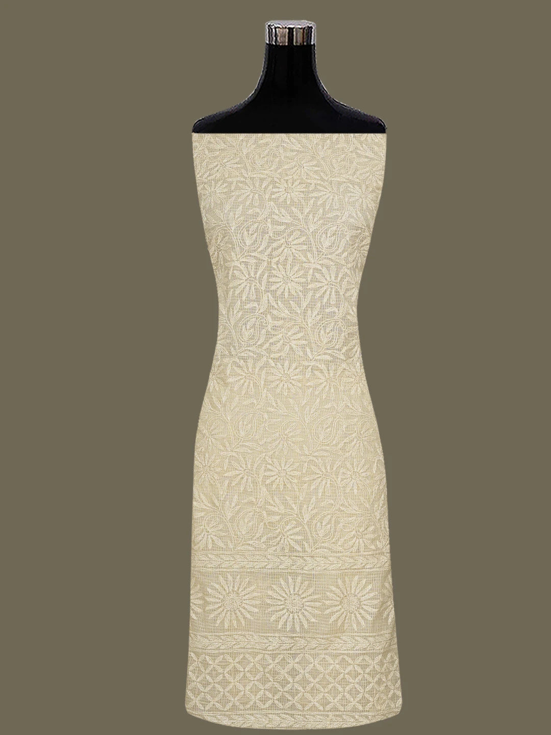 Ada Hand Embroidered Fawn Kota Lucknowi Chikankari Unstitched Kurta Dupatta Set 01A590818