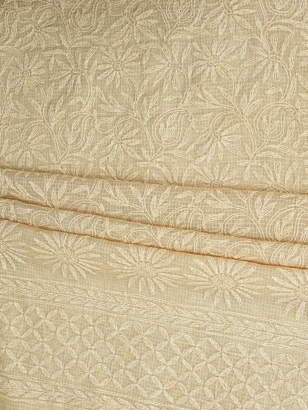 Ada Hand Embroidered Fawn Kota Lucknowi Chikankari Unstitched Kurta Dupatta Set 01A590818