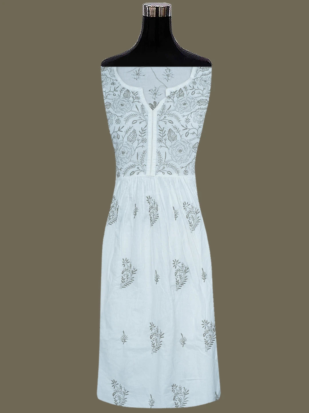Ada Hand Embroidered White Cotton Lucknowi Chikankari Semi-stitched Kurta Dupatta Set 01A757053