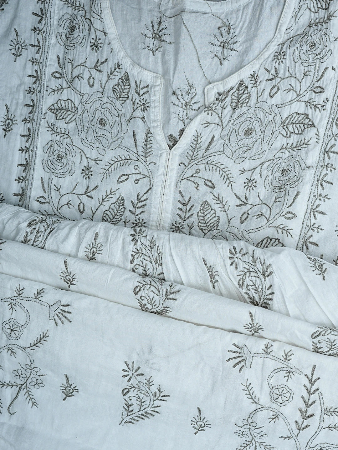 Ada Hand Embroidered White Cotton Lucknowi Chikankari Semi-stitched Kurta Dupatta Set 01A757053