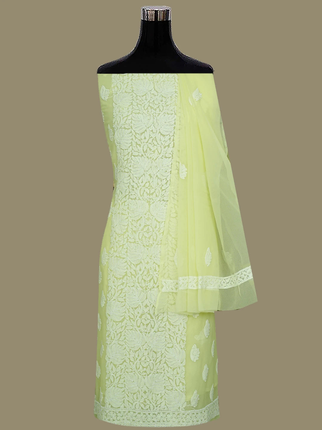 Ada Hand Embroidered Lemon Georgette Lucknowi Chikankari Unstitched Suit Piece 01A793424