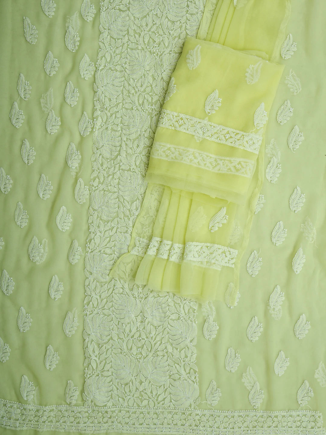 Ada Hand Embroidered Lemon Georgette Lucknowi Chikankari Unstitched Suit Piece 01A793424