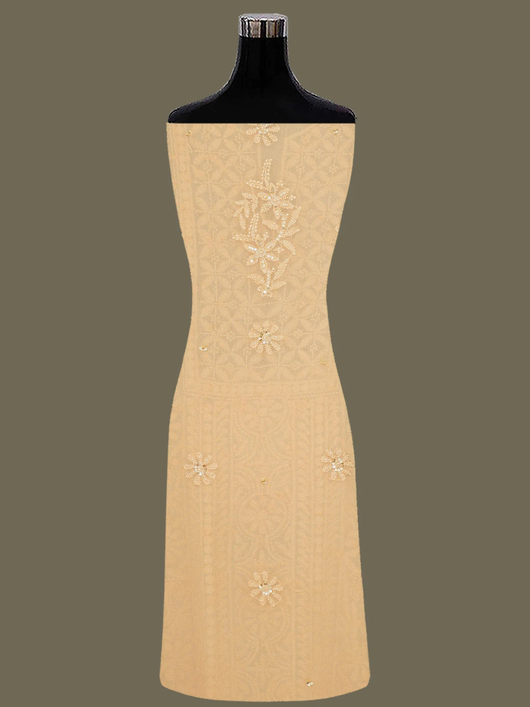 Ada Hand Embroidered Mango Peach Viscose Georgette Lucknowi Chikankari Unstitched Kurta Dupatta Set With Cutdana Work 01A724578