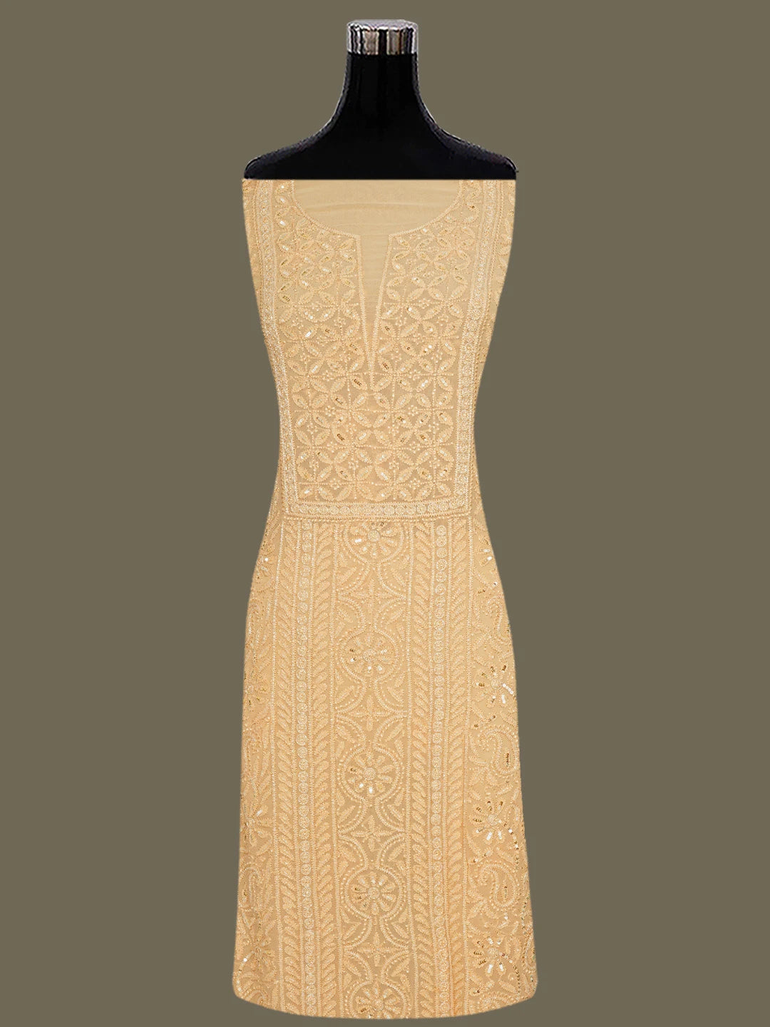 Ada Hand Embroidered Mango Peach Viscose Georgette Lucknowi Chikankari Unstitched Kurta Dupatta Set With Cutdana Work 01A724578