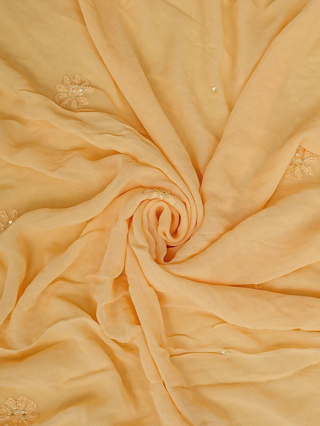 Ada Hand Embroidered Mango Peach Viscose Georgette Lucknowi Chikankari Unstitched Kurta Dupatta Set With Cutdana Work 01A724578