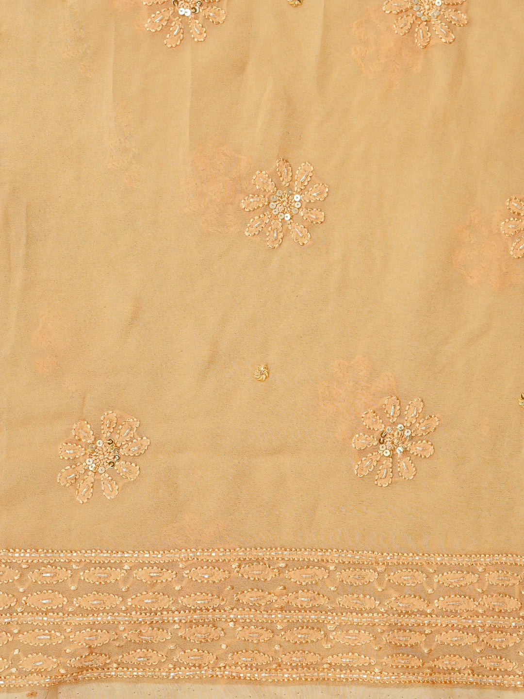 Ada Hand Embroidered Mango Peach Viscose Georgette Lucknowi Chikankari Unstitched Kurta Dupatta Set With Cutdana Work 01A724578