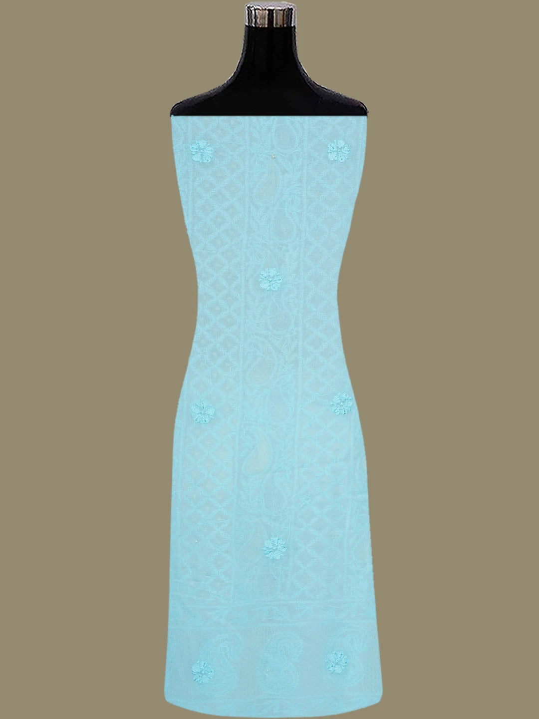 Ada Hand Embroidered Powder Blue Viscose Georgette Lucknowi Chikankari Unstitched Kurta Dupatta Set With Cutdana Work 01A793025