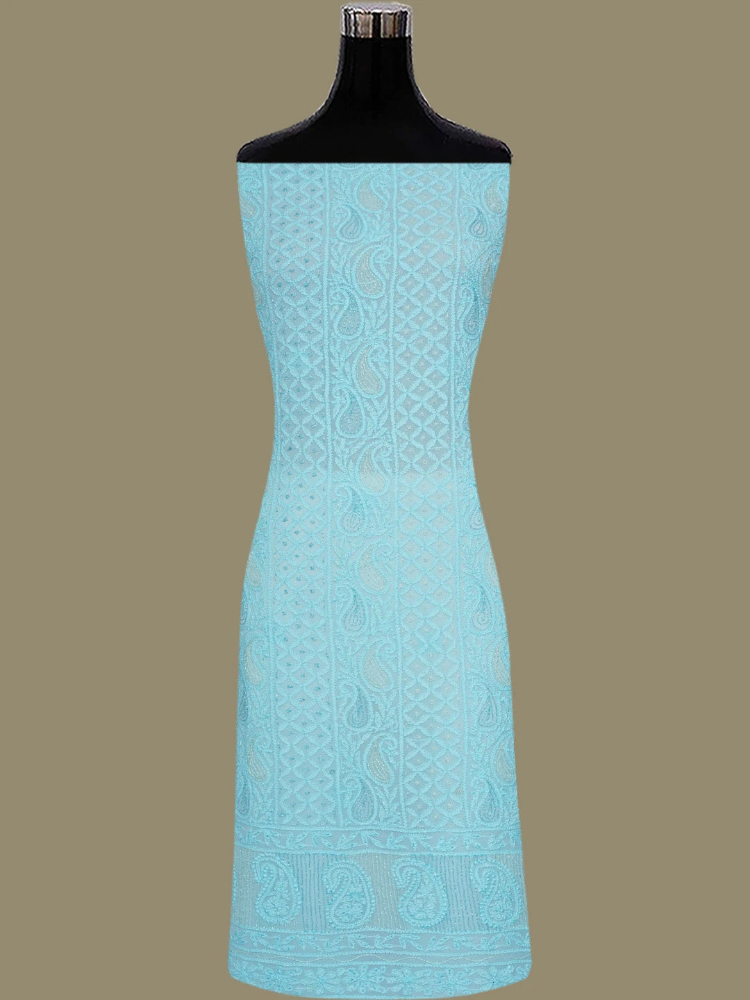 Ada Hand Embroidered Powder Blue Viscose Georgette Lucknowi Chikankari Unstitched Kurta Dupatta Set With Cutdana Work 01A793025