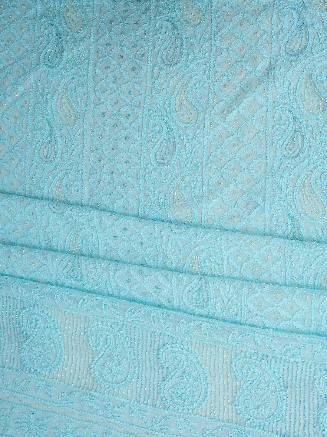 Ada Hand Embroidered Powder Blue Viscose Georgette Lucknowi Chikankari Unstitched Kurta Dupatta Set With Cutdana Work 01A793025