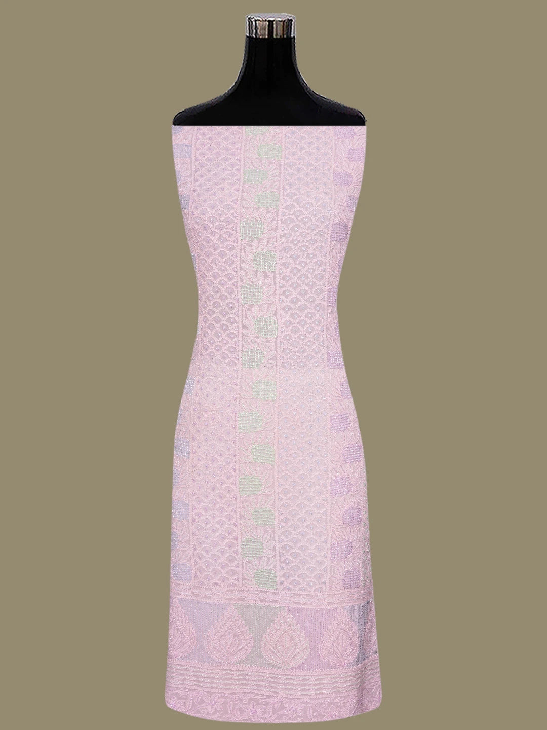 Ada Hand Embroidered Powder Pink Viscose Georgette Lucknowi Chikankari Unstitched Kurta Dupatta Set With Cutdana Work 01A784875