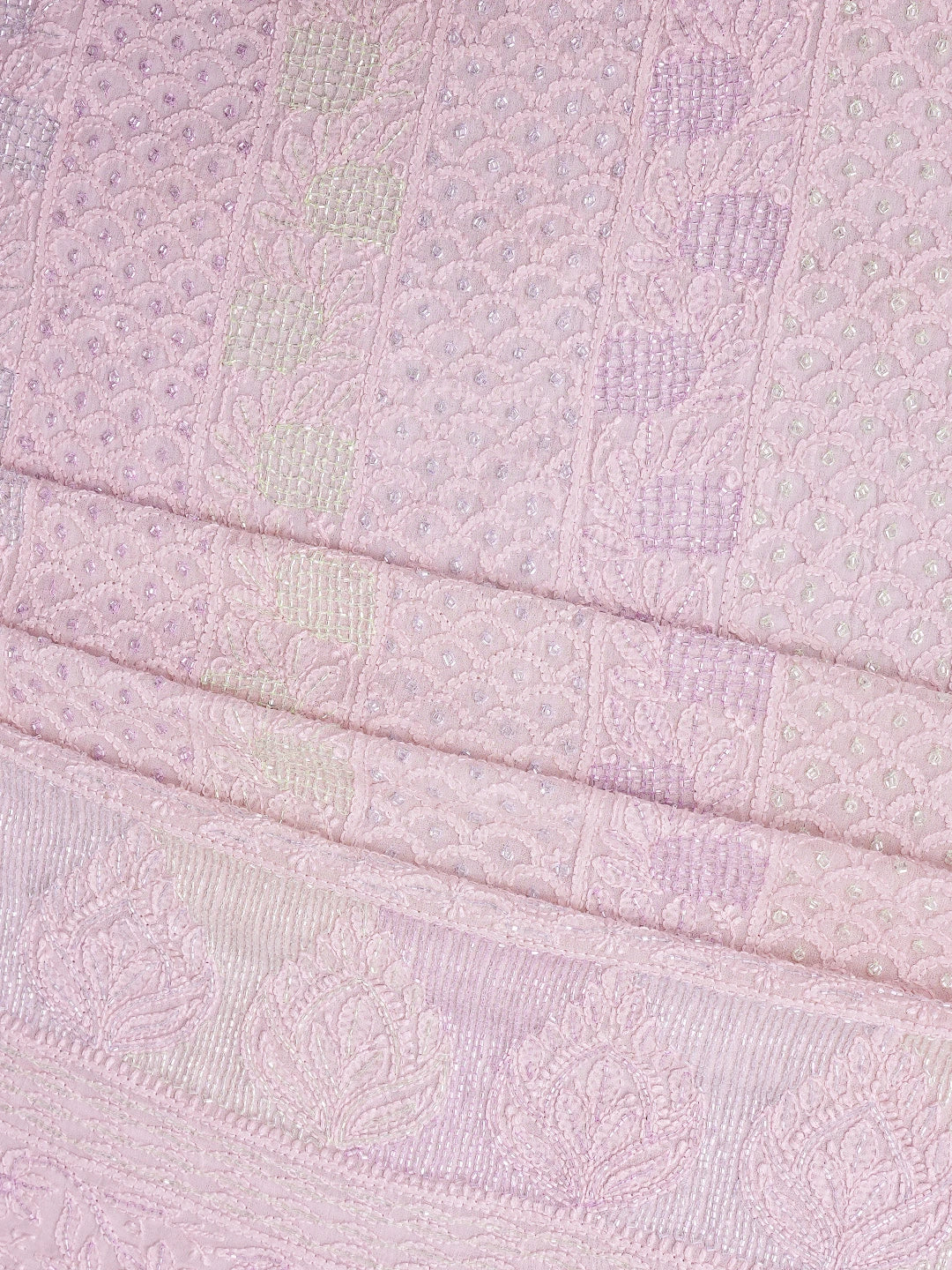 Ada Hand Embroidered Powder Pink Viscose Georgette Lucknowi Chikankari Unstitched Kurta Dupatta Set With Cutdana Work 01A784875