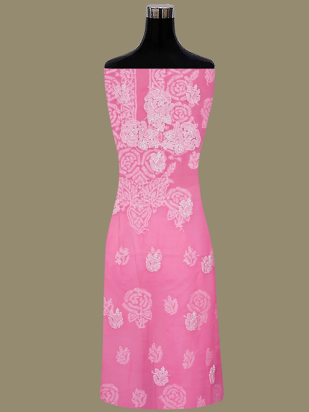 Ada Hand Embroidered Pink Georgette Lucknowi Chikankari Unstitched Suit Piece 01A815125