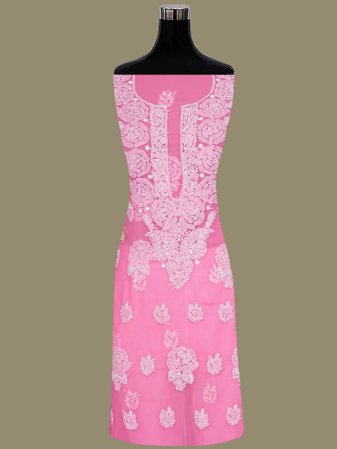 Ada Hand Embroidered Pink Georgette Lucknowi Chikankari Unstitched Suit Piece 01A815125