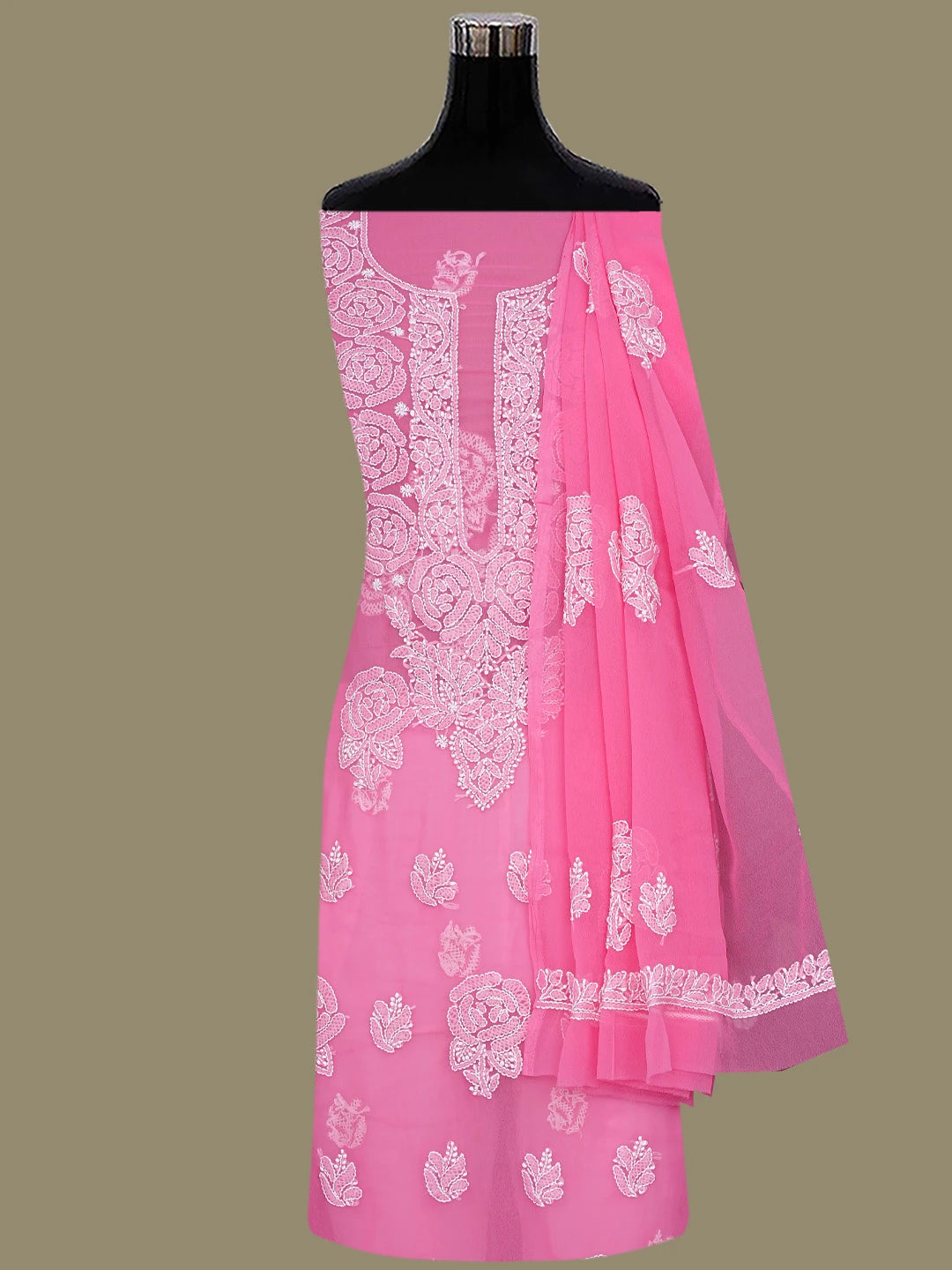 Ada Hand Embroidered Pink Georgette Lucknowi Chikankari Unstitched Suit Piece 01A815125