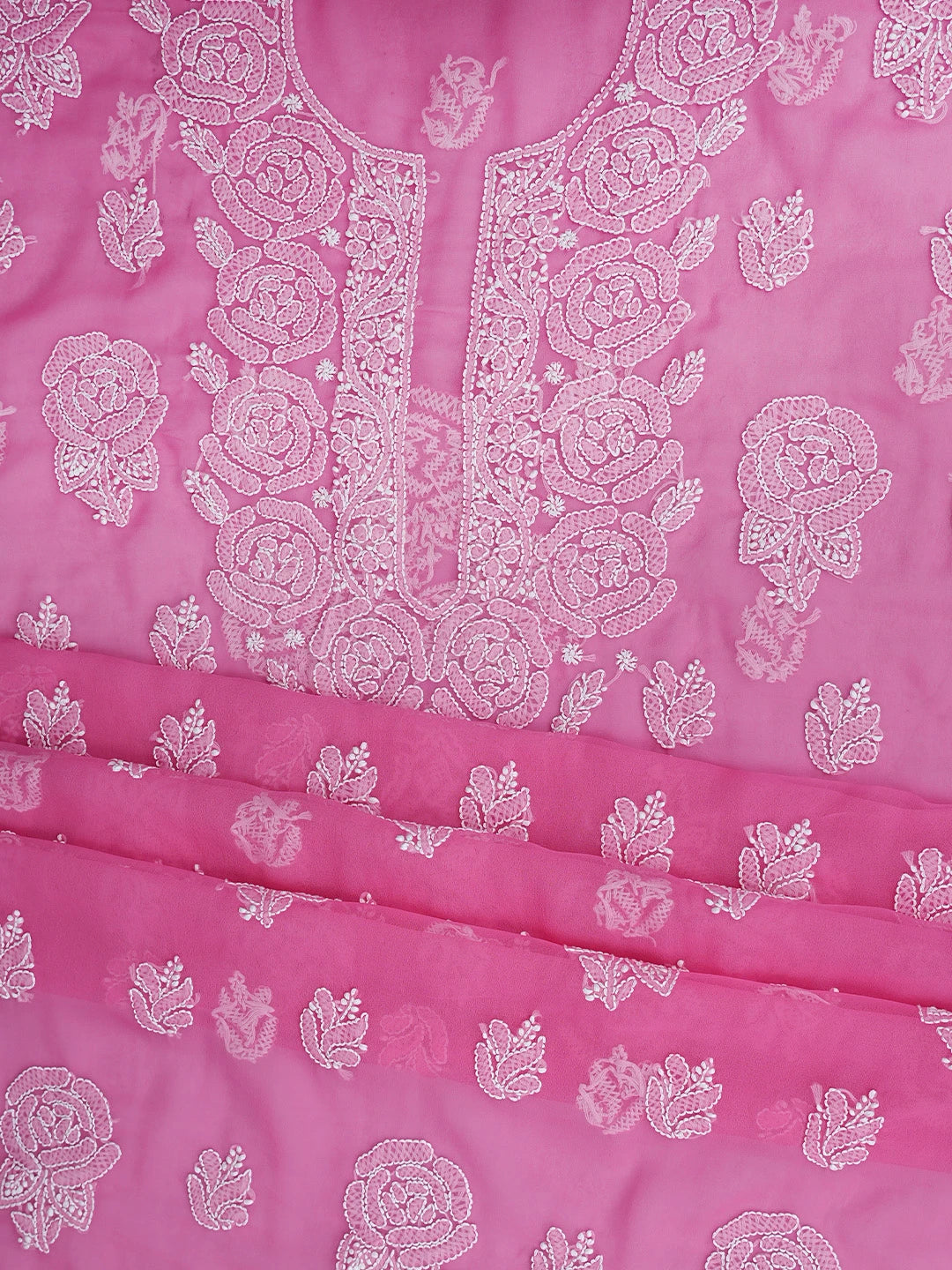 Ada Hand Embroidered Pink Georgette Lucknowi Chikankari Unstitched Suit Piece 01A815125
