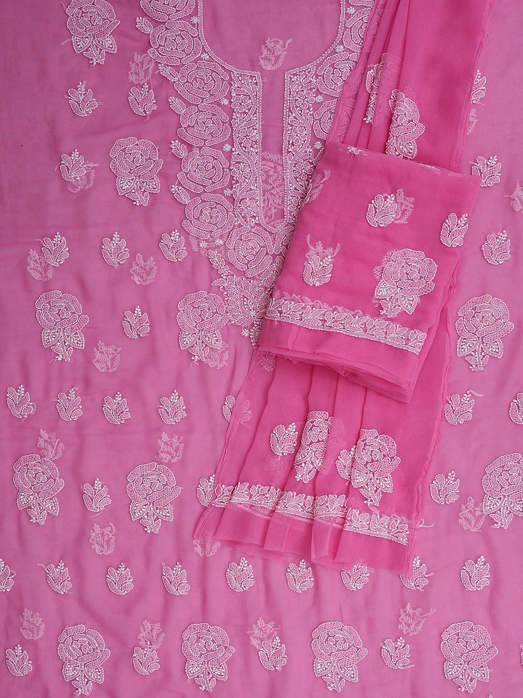 Ada Hand Embroidered Pink Georgette Lucknowi Chikankari Unstitched Suit Piece 01A815125