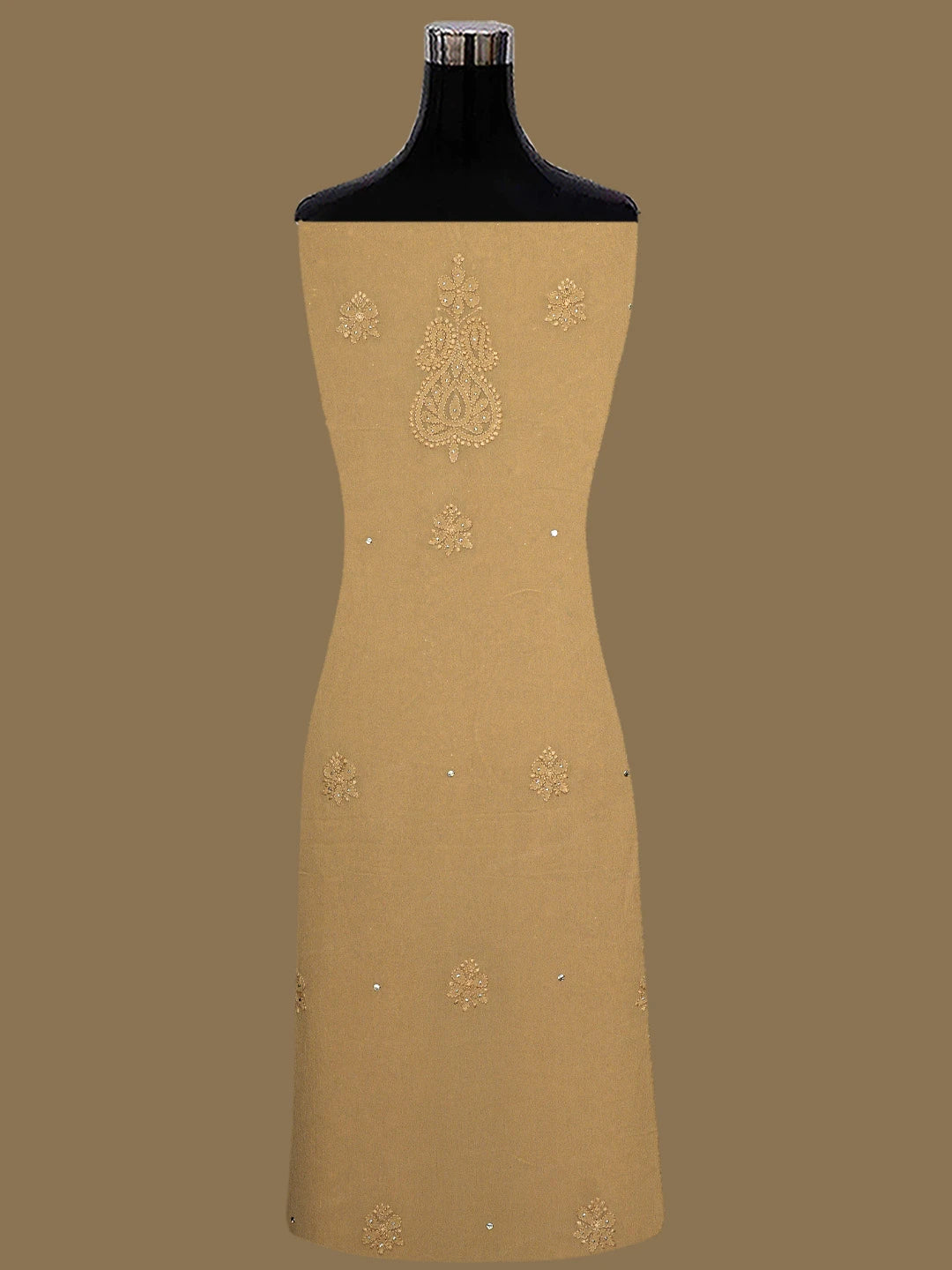Ada Hand Embroidered Peanut Brown Viscose Georgette Lucknowi Chikankari Unstitched Kurta Dupatta Set With Muqaish Work 01A809552