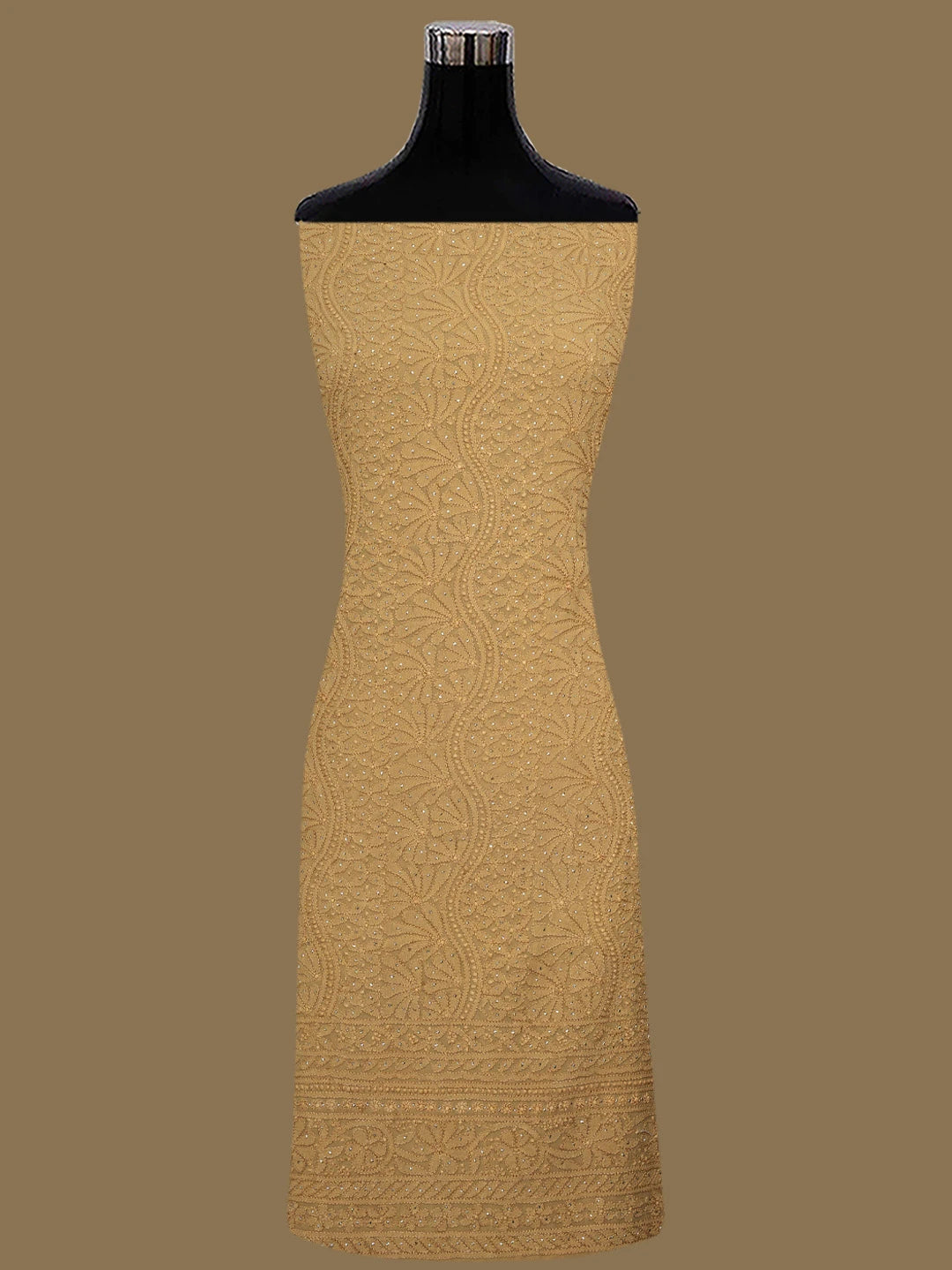 Ada Hand Embroidered Peanut Brown Viscose Georgette Lucknowi Chikankari Unstitched Kurta Dupatta Set With Muqaish Work 01A809552