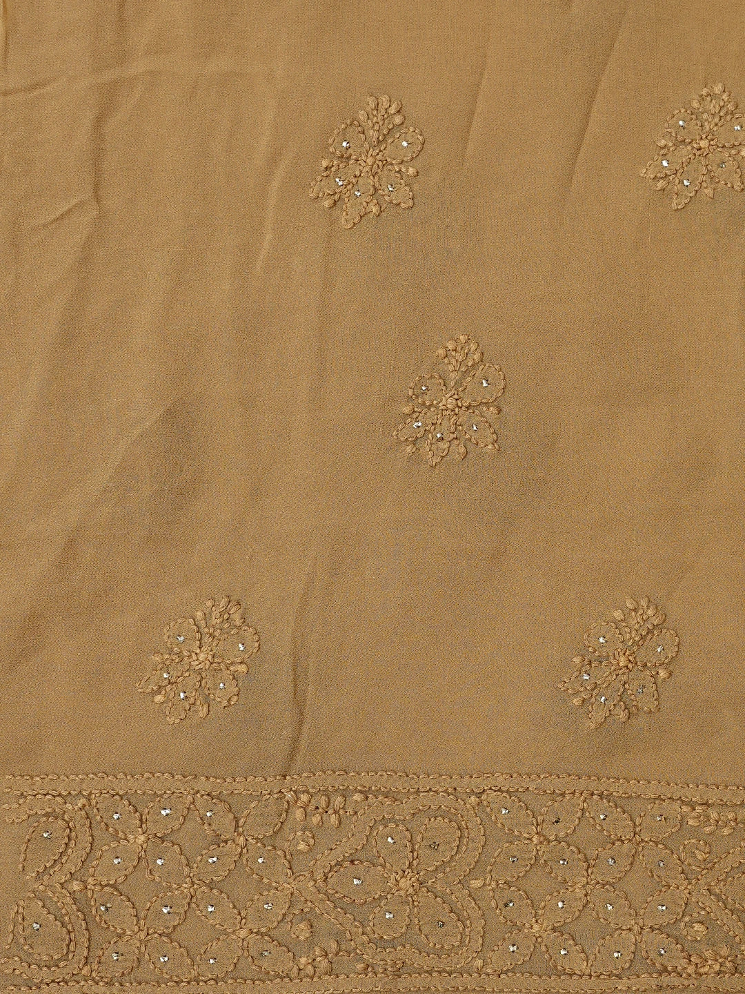 Ada Hand Embroidered Peanut Brown Viscose Georgette Lucknowi Chikankari Unstitched Kurta Dupatta Set With Muqaish Work 01A809552
