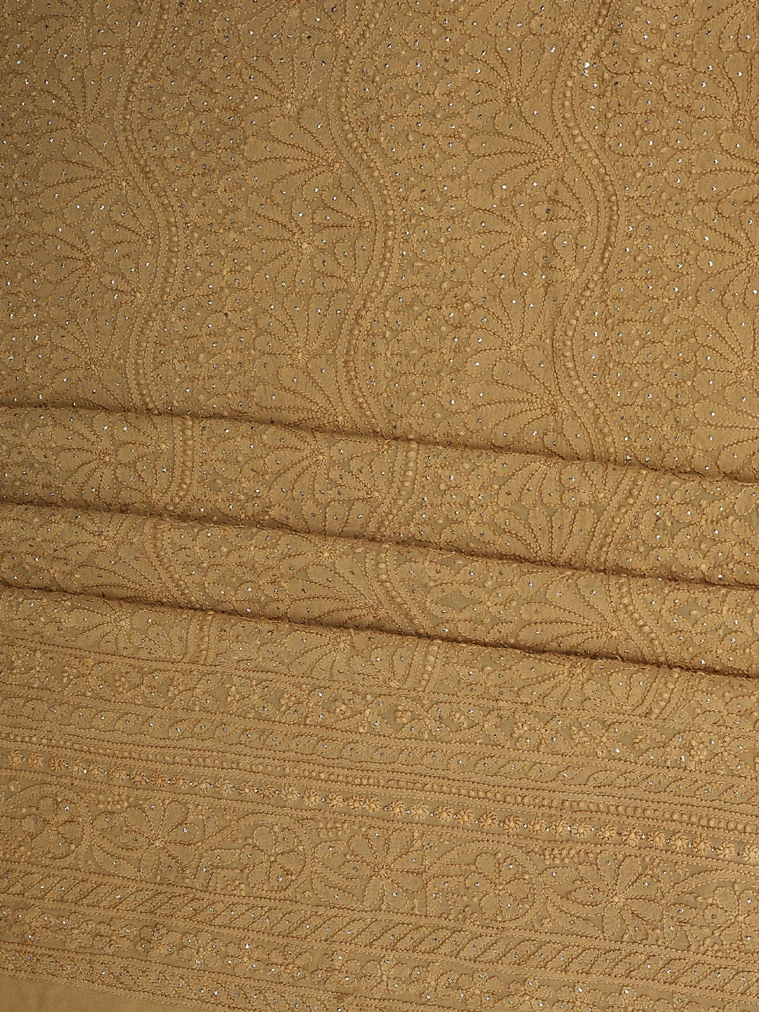 Ada Hand Embroidered Peanut Brown Viscose Georgette Lucknowi Chikankari Unstitched Kurta Dupatta Set With Muqaish Work 01A809552