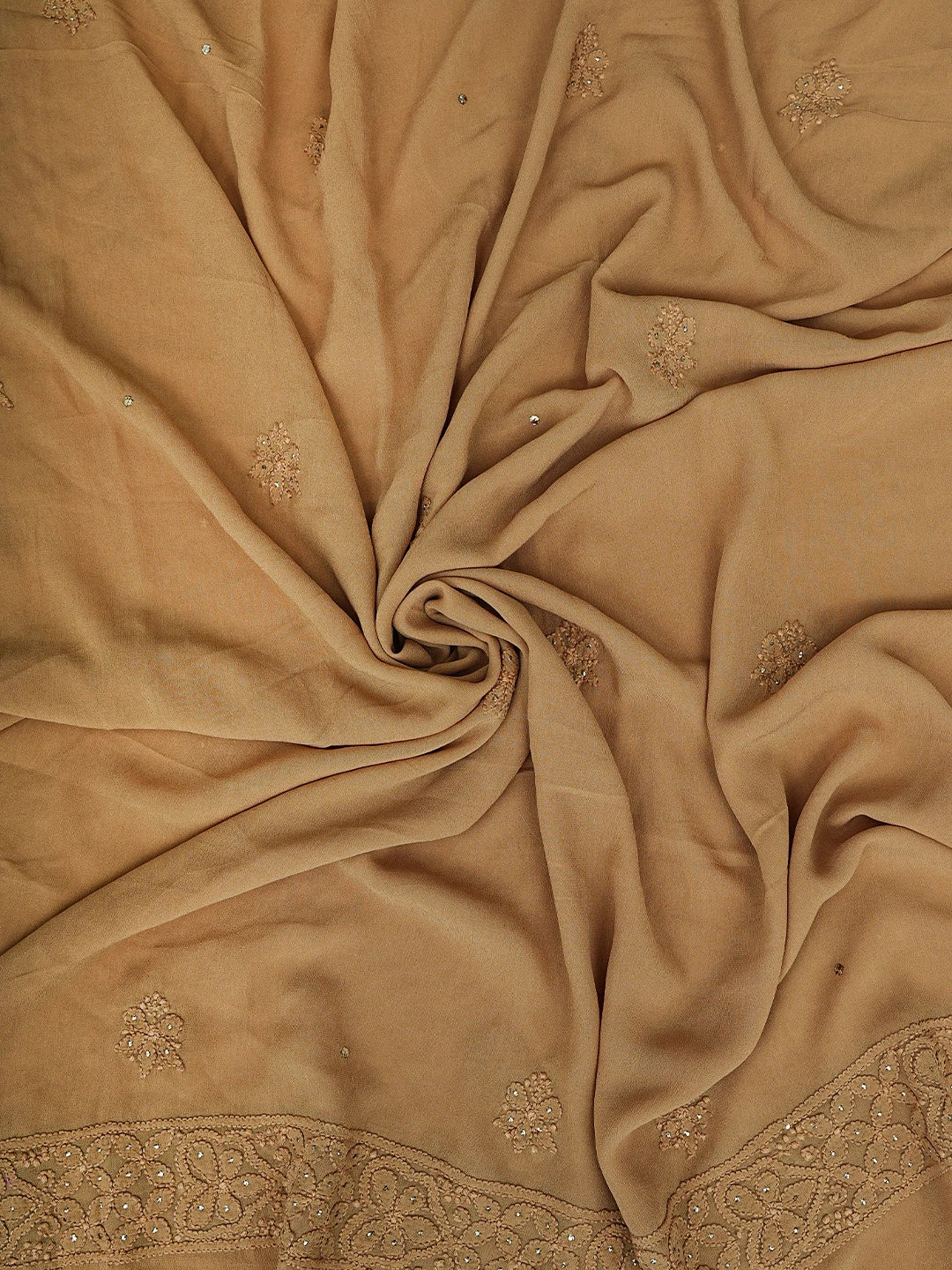 Ada Hand Embroidered Peanut Brown Viscose Georgette Lucknowi Chikankari Unstitched Kurta Dupatta Set With Muqaish Work 01A809552