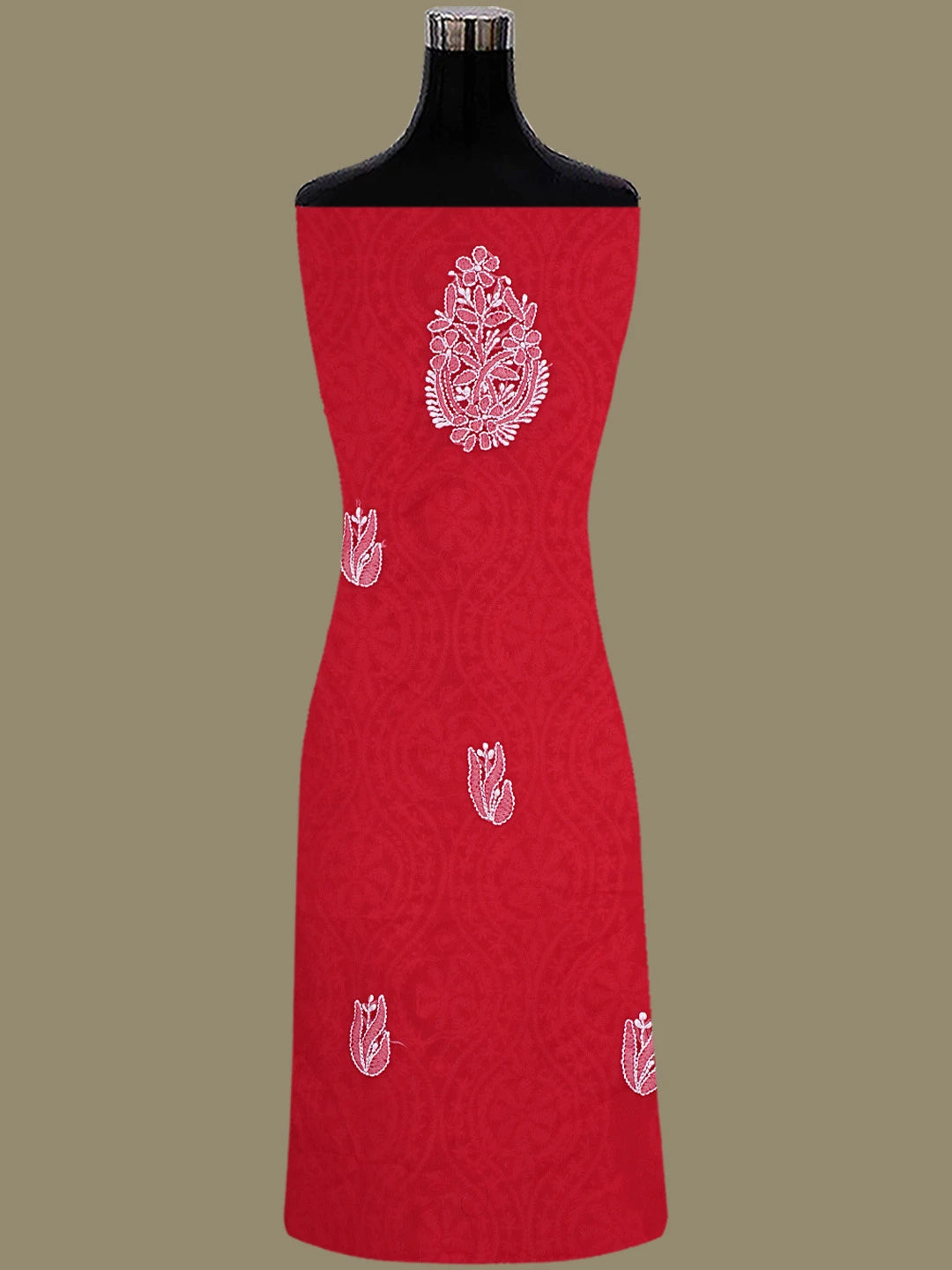 Ada Hand Embroidered Red Georgette Lucknowi Chikankari Unstitched Suit Piece 01A793487