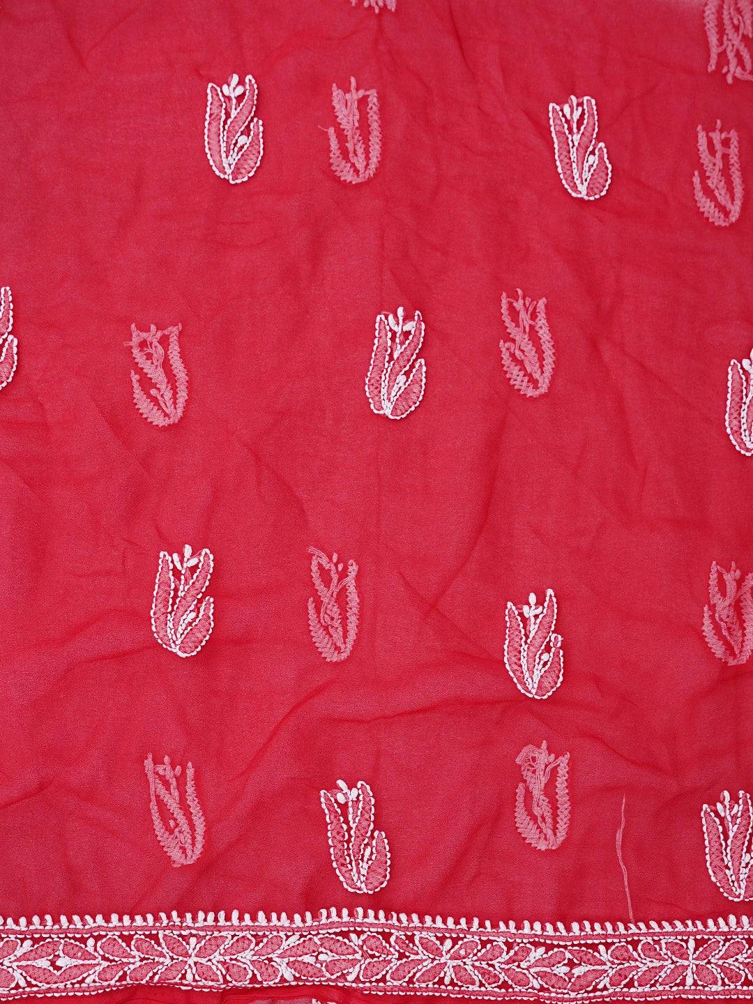 Ada Hand Embroidered Red Georgette Lucknowi Chikankari Unstitched Suit Piece 01A793487
