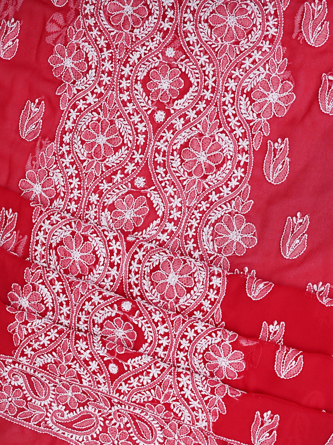 Ada Hand Embroidered Red Georgette Lucknowi Chikankari Unstitched Suit Piece 01A793487