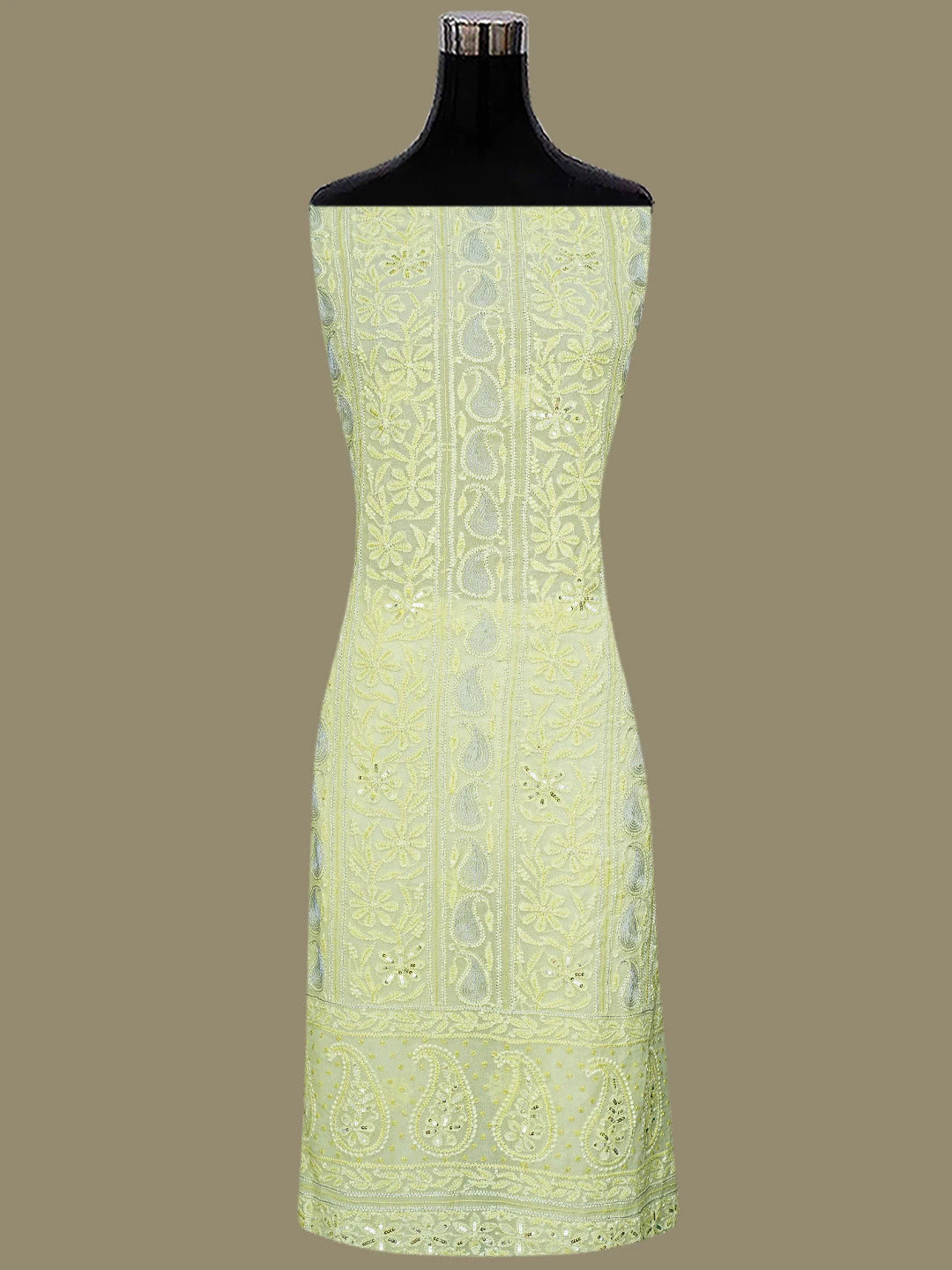 Ada Hand Embroidered Lemon Viscose Georgette Lucknowi Chikankari Unstitched Kurta Dupatta Set With Zari Work 01A795851