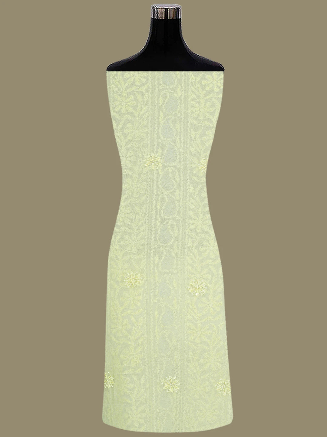 Ada Hand Embroidered Lemon Viscose Georgette Lucknowi Chikankari Unstitched Kurta Dupatta Set With Zari Work 01A795851