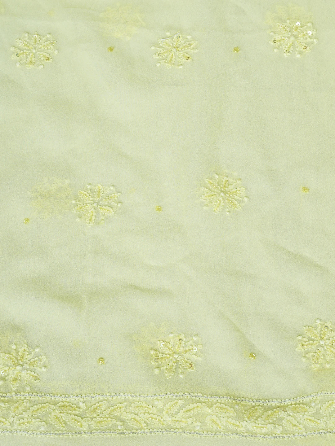 Ada Hand Embroidered Lemon Viscose Georgette Lucknowi Chikankari Unstitched Kurta Dupatta Set With Zari Work 01A795851