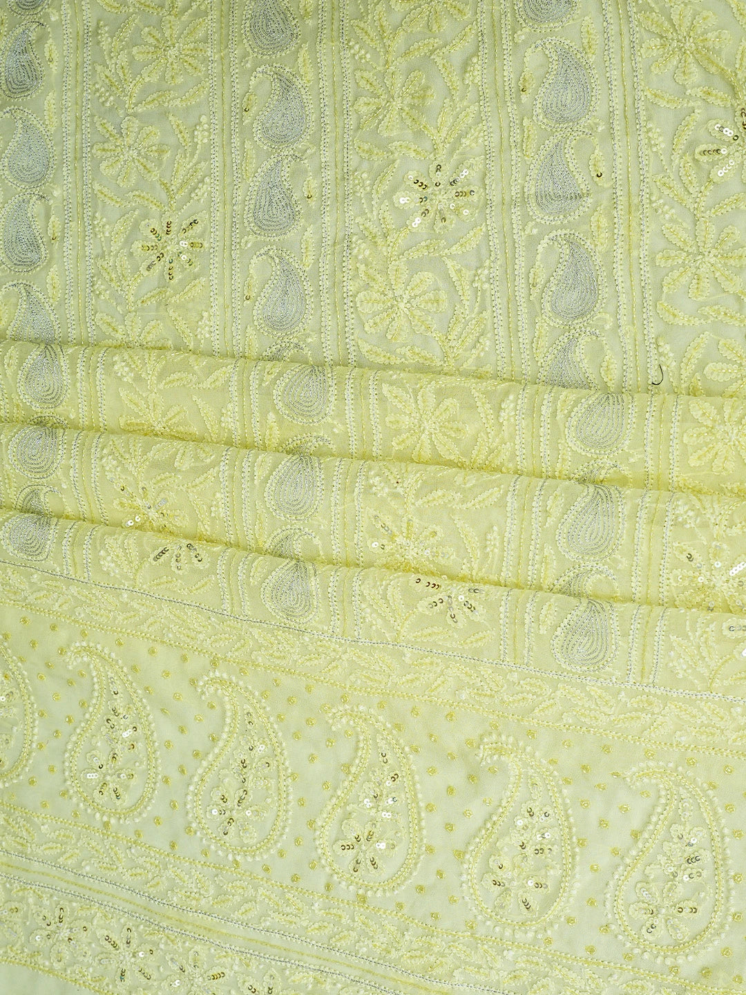 Ada Hand Embroidered Lemon Viscose Georgette Lucknowi Chikankari Unstitched Kurta Dupatta Set With Zari Work 01A795851
