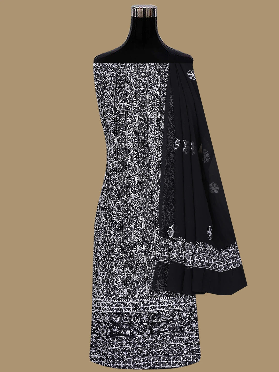 Ada Hand Embroidered black Georgette Lucknowi Chikankari Unstitched Suit Piece With Pearl Work 01A821061