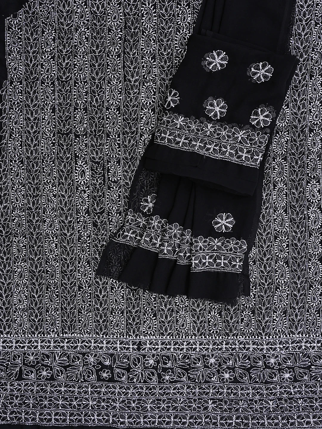 Ada Hand Embroidered black Georgette Lucknowi Chikankari Unstitched Suit Piece With Pearl Work 01A821061
