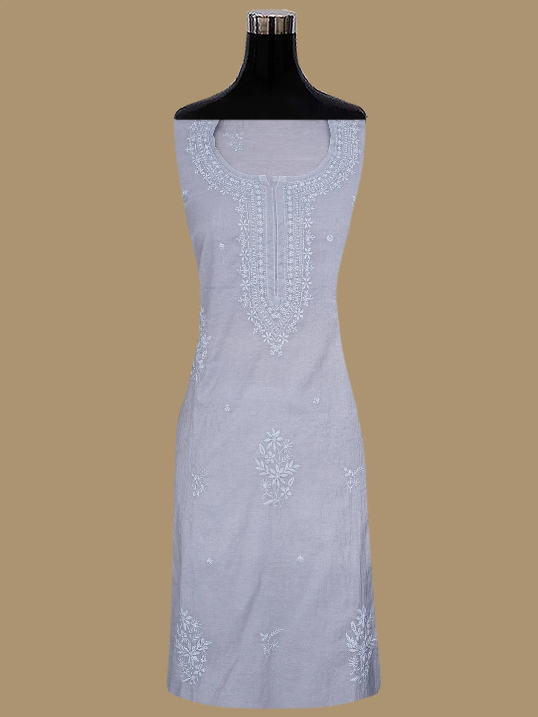 Ada Hand Embroidered Grey Chanderi Lucknowi Chikankari Semi-stitched Kurta Dupatta Set 01A852614
