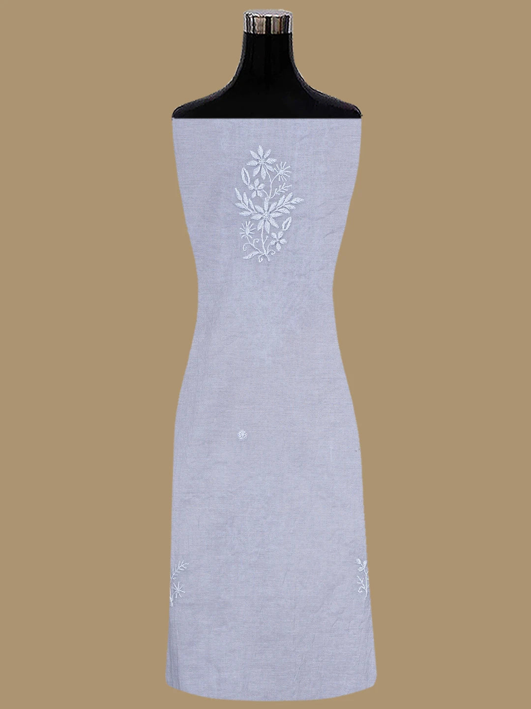 Ada Hand Embroidered Grey Chanderi Lucknowi Chikankari Semi-stitched Kurta Dupatta Set 01A852614